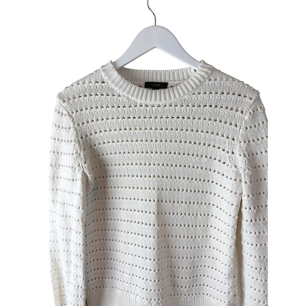 J. Crew Ivory Pointelle Open‎ Knit Cotton Blend Crewneck Sweater AW847 Womens S